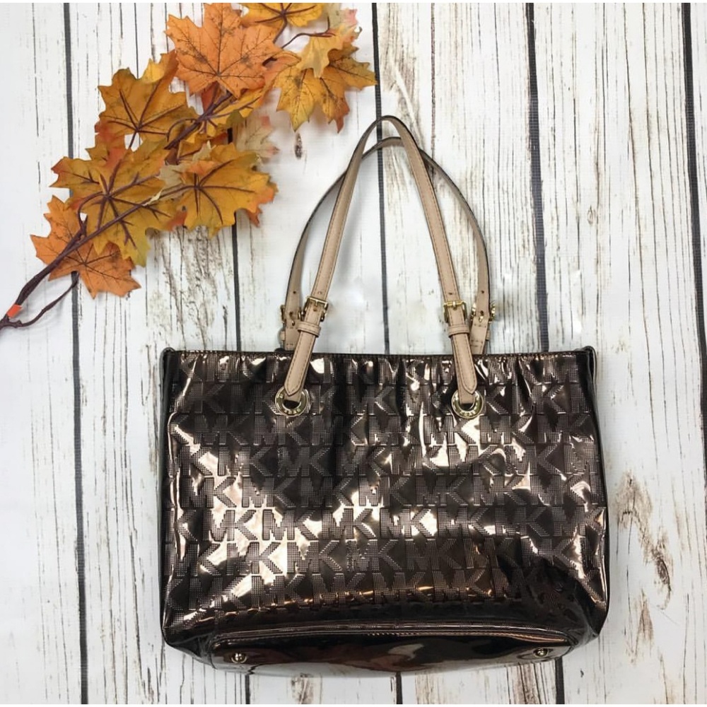 Michael Kors Jet set mirrored metallic brown tote